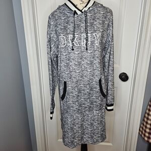 DKNY Long Hoodie Sweatshirt Dress Gray Mix Women's Size S